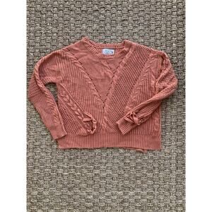 Snails Cinnamon Size Small Women's Cable Knit Asymmetric Open Knit Sweater Ties